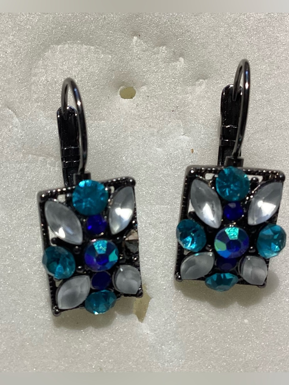 Teal Crystal Floral Drop Earrings - Brand Unbranded
